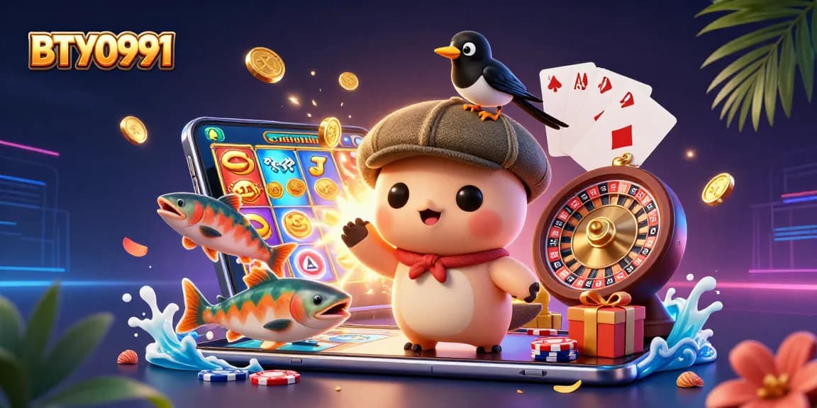 Engage with the vibrant BTY0991 scene showcasing a playful Loch Ness monster and casino elements.