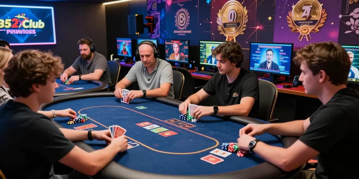 Players enjoying the thrilling B52 online gaming experience at an interactive poker table with vibrant casino ambiance.