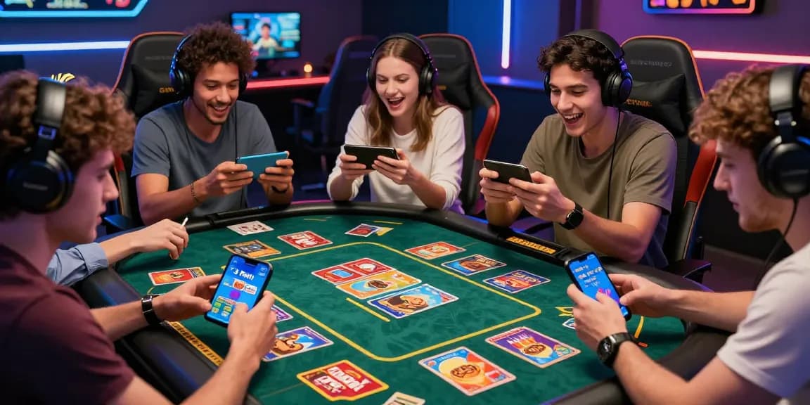 Players enjoying casino games on https://3patiblueapp.com.pk/ with vibrant app interface, excitement, and engaging atmosphere