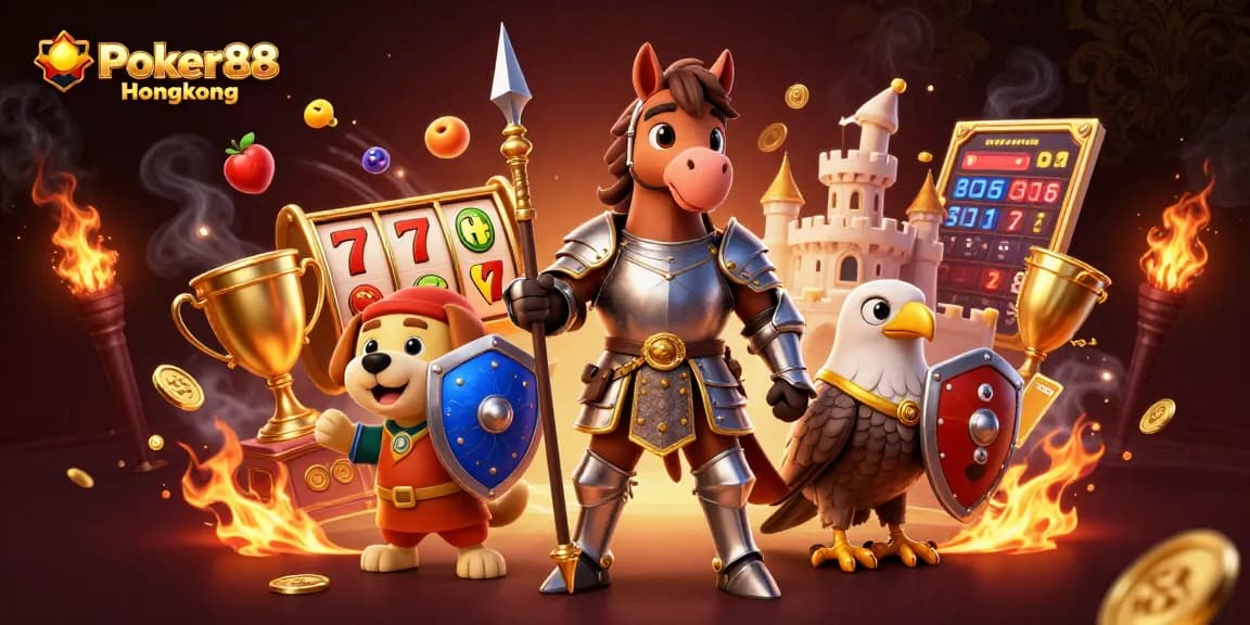 Experience the thrill of Poker88 Hongkong with exciting slot reels and lively characters in a casino setting.