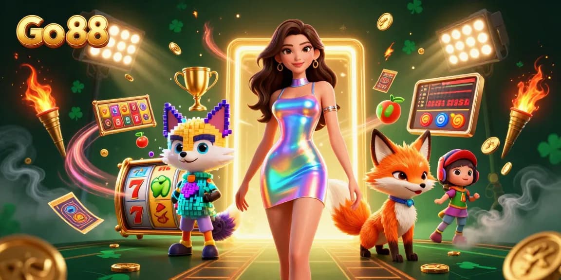 Join the excitement at Go 88 with a vibrant gaming scene showcasing slots, lights, and winning opportunities!