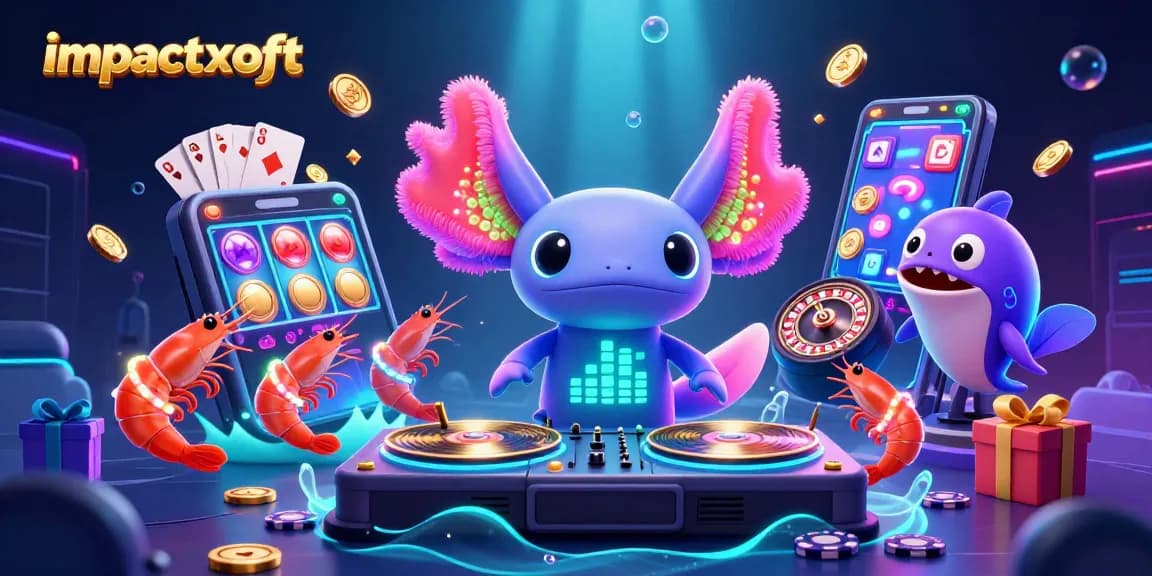 impactxoft engaging players with neon underwater casino scene featuring an axolotl DJ and vibrant elements