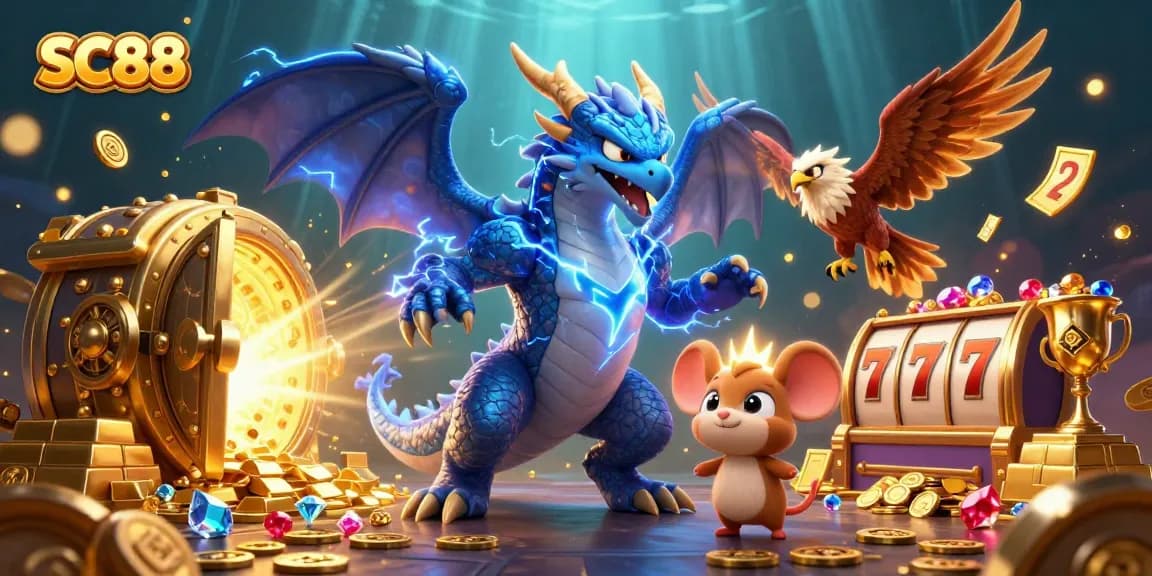 SC88 engaging players with electrifying casino magic amidst treasure symbols and dynamic slot action.