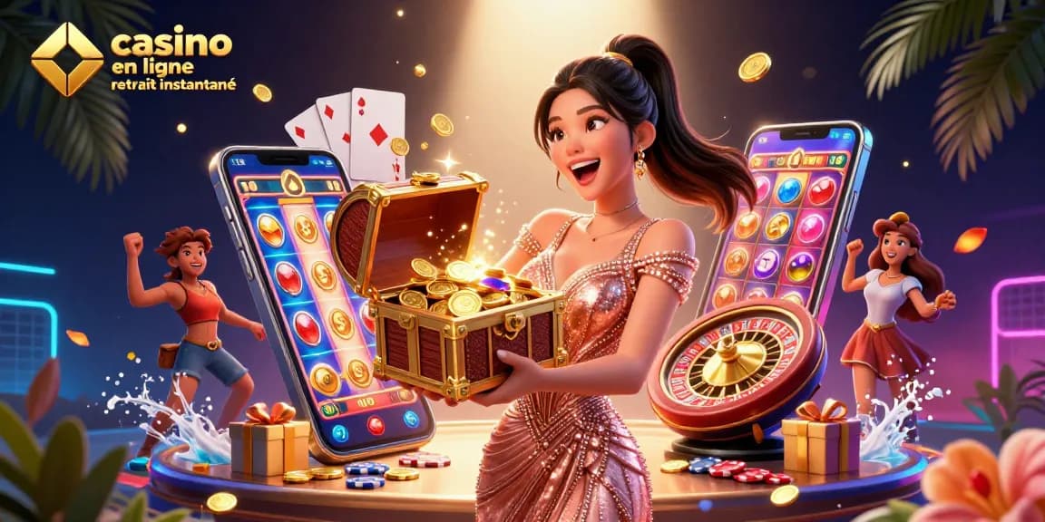 Engagez-vous avec des retraits immédiats chez les casinos en ligne retrait instantané présentant des pièces d'or et des gemmes.