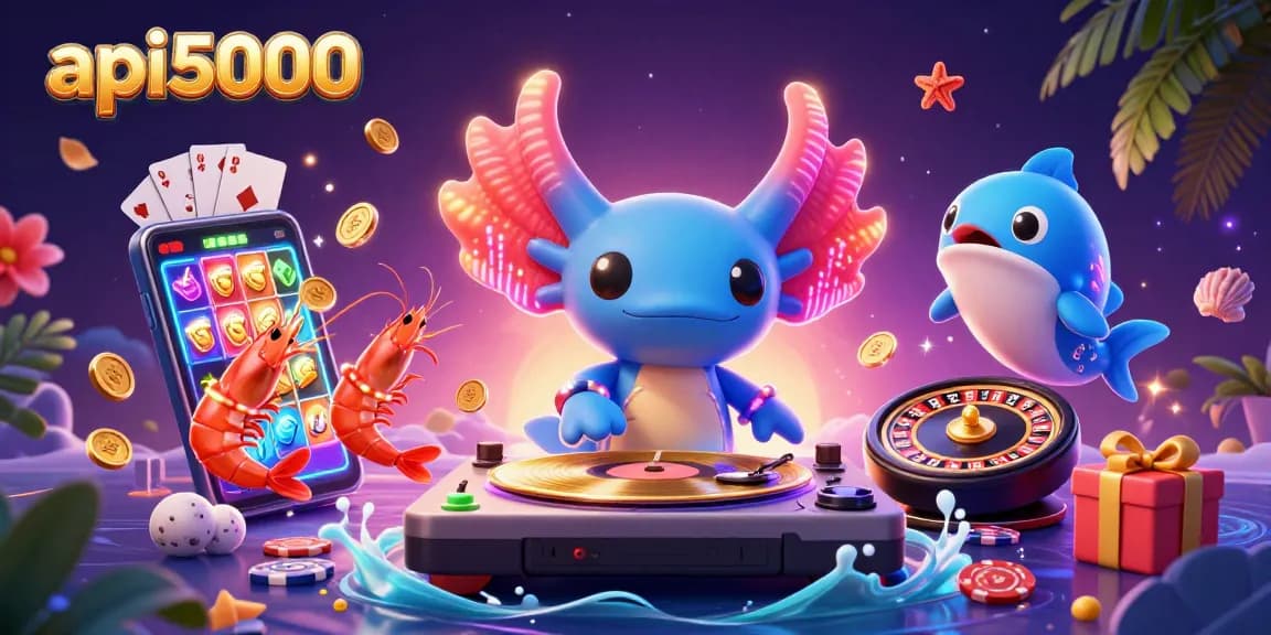 Menang besar dengan api5000 saat bermain slot, bersama DJ axolotl dan teman-teman lautnya.