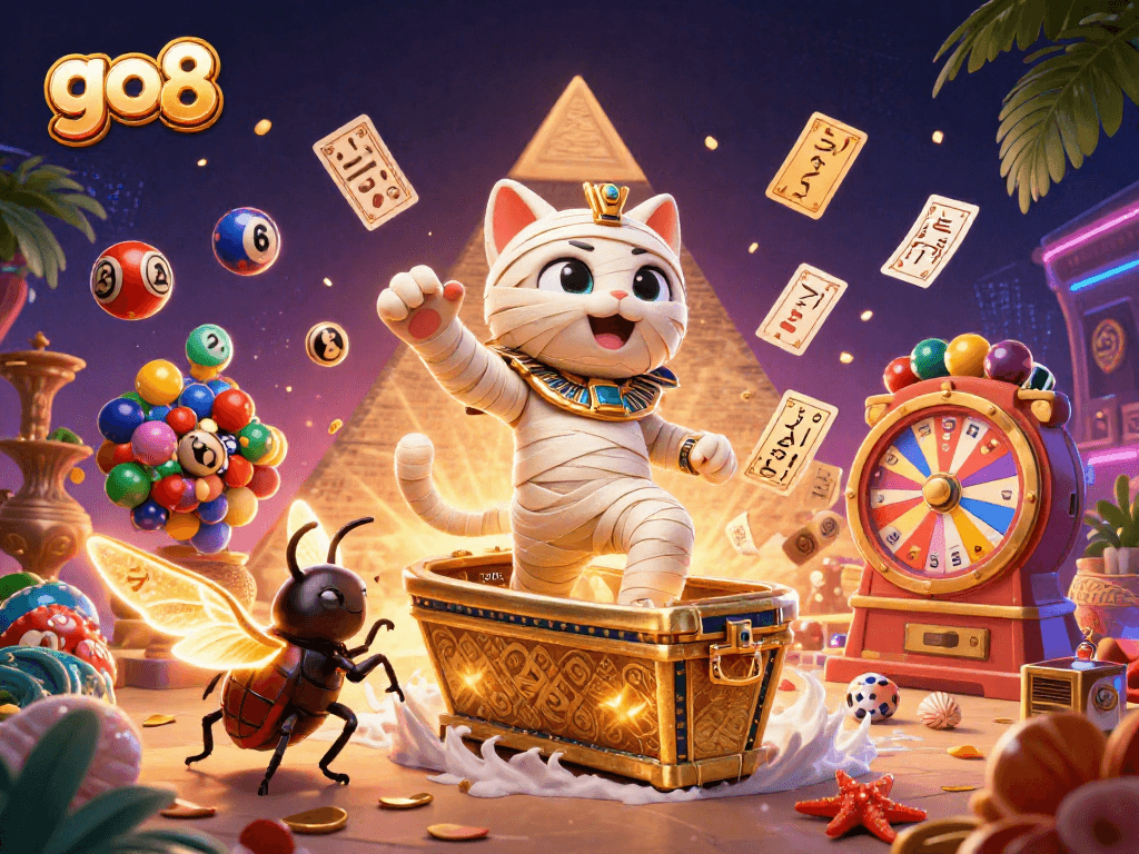 Experience dynamic gameplay at go8 casino with our lively illustration showcasing thrilling gaming elements.