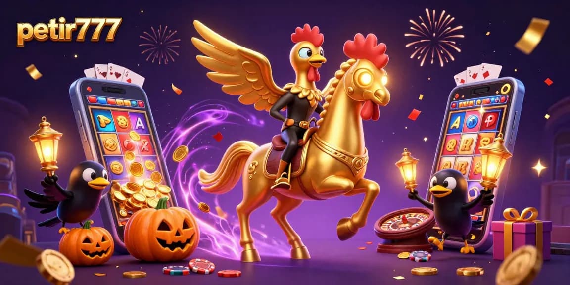 Join the excitement with petir777 as a golden rooster rides through a magical casino!