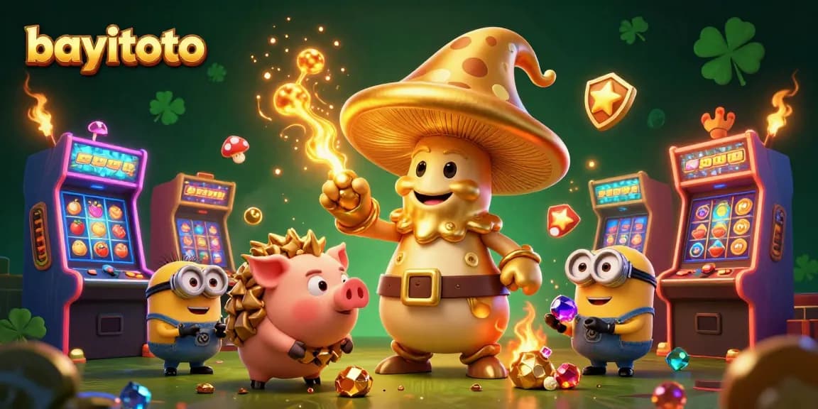 Experience exciting gameplay with bayitoto's dynamic lottery-themed illustration featuring golden treasures and vibrant gaming elements.