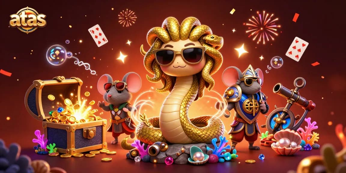 Experience the excitement of atas casino with gaming visuals amidst vibrant 3D characters and casino elements.