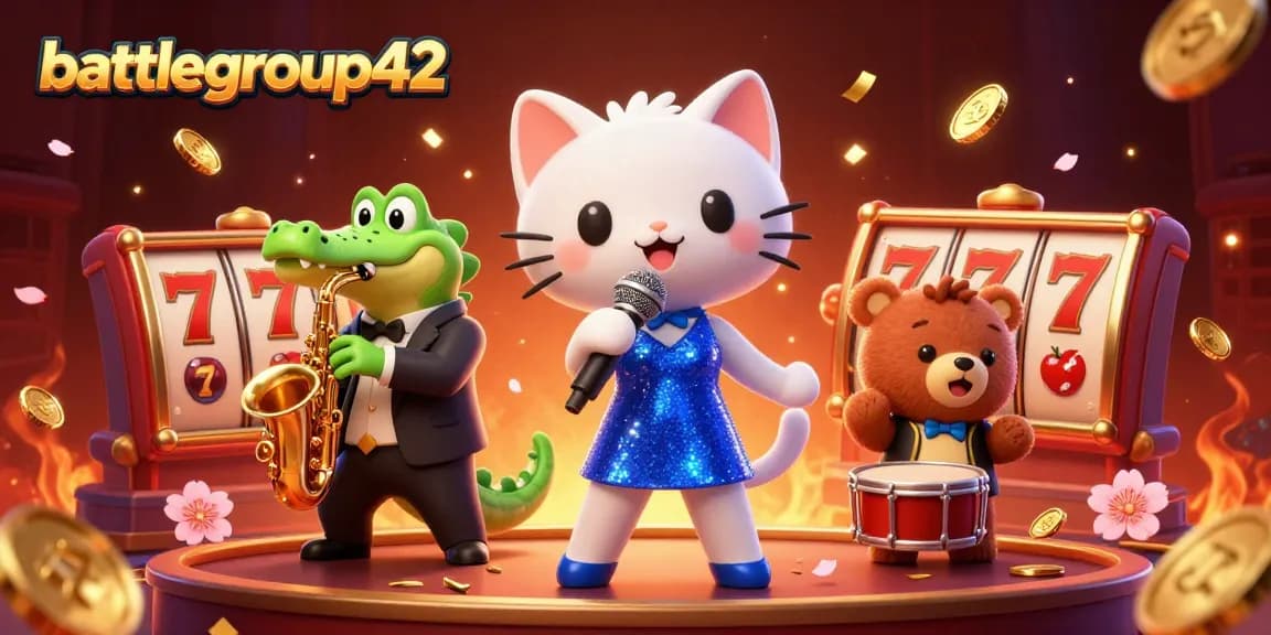 battlegroup42 showcases a vibrant casino scene with animated characters amidst dynamic game elements.