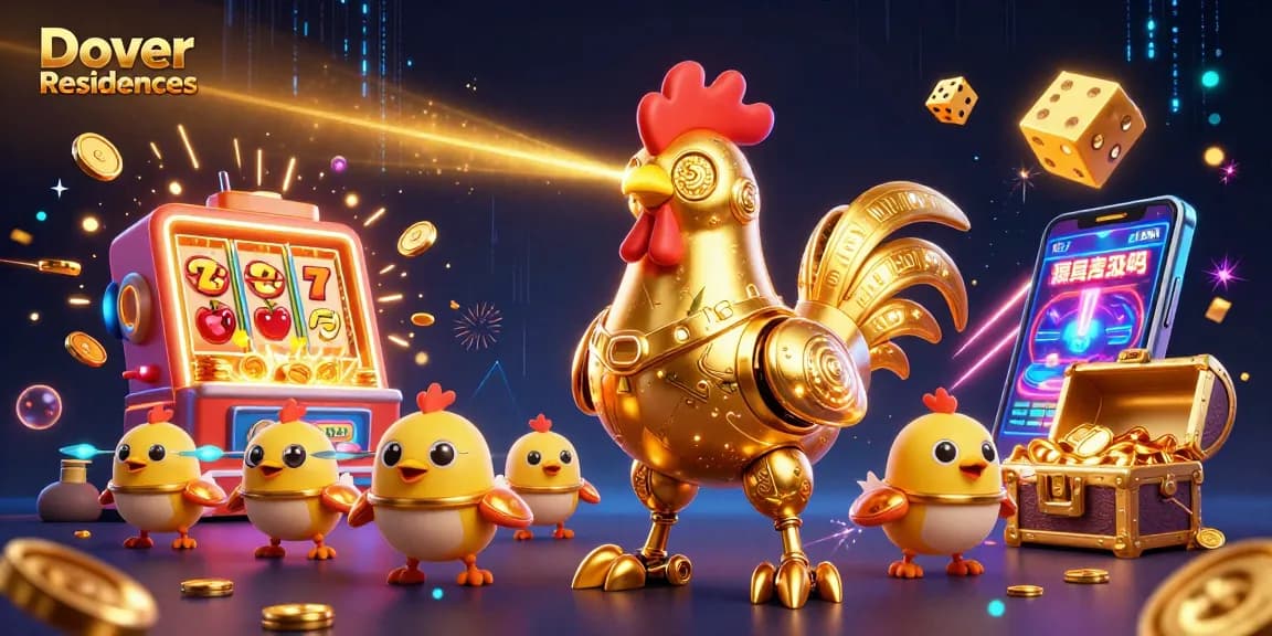 Dover Residences memberikan pengalaman bermain imersif dengan mesin slot besar dan karakter robot ayam futuristik yang mencolok.