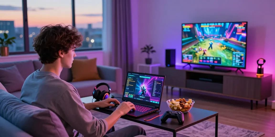 Enjoying online gaming at https://garuda55.com/ in a cozy and vibrant living room with engaging accessories.