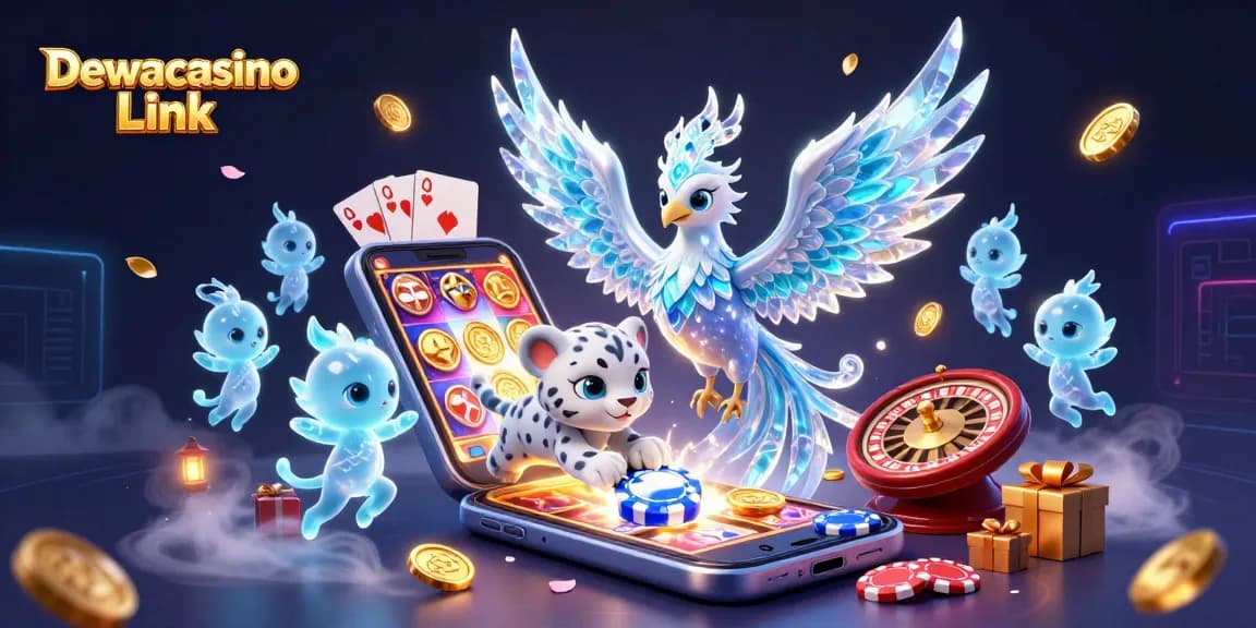 Experience thrilling gameplay with Dewacasino Link, featuring an ice phoenix and vibrant casino elements.