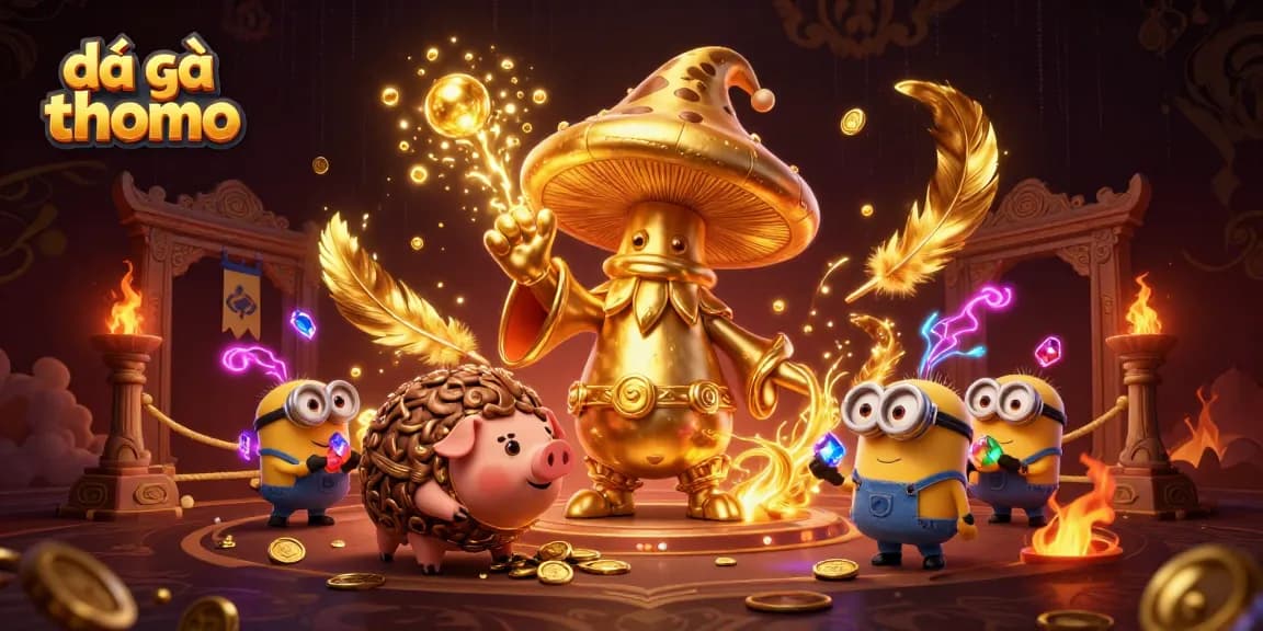Watch đá gà thomo with the magical wizard and treasure-hunting pig in a vibrant duel scene.