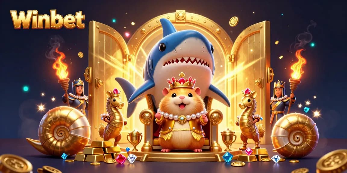 Winbet-inspired illustration featuring a hamster king with treasure elements, evoking excitement in gambling.