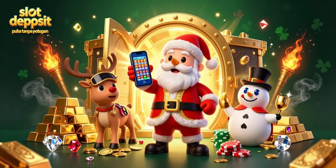 Saat bermain slot deposit pulsa tanpa potongan, Santa, rusa, dan manusia salju berdansa di kasino yang ramai dengan koin emas dan permata