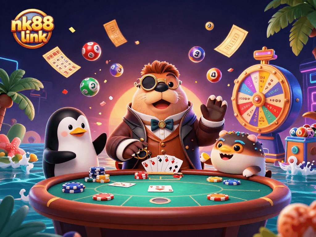 Join the jolly walrus and friends at the poker table in the vibrant nk88 link casino scene.