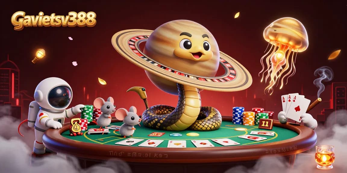 Bet on the exciting games at gavietsv388 with vibrant illustrations capturing a cosmic casino scene.