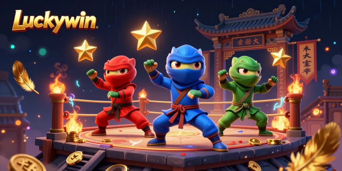 Engage in thrilling gameplay with Luckywin's vibrant casino-themed 3D ninja chameleons illustration.