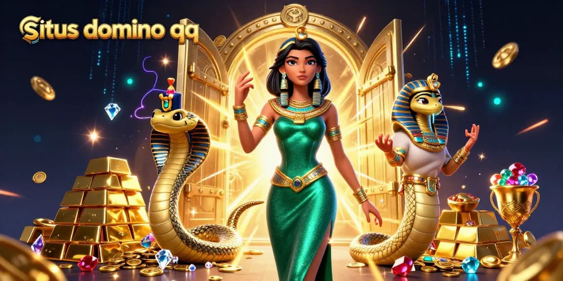 Play exciting games on situs domino qq with our captivating 3D casino illustration featuring a glamorous woman and treasures!