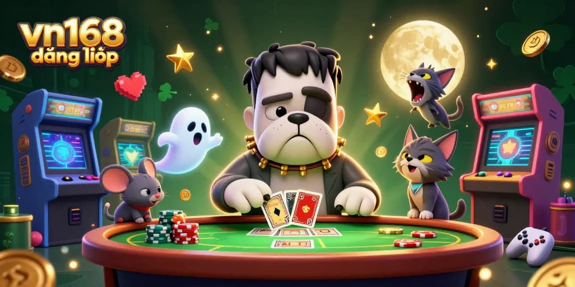 Engage with vn168 đăng nhập at an exciting casino scene featuring a unique monster dealer.