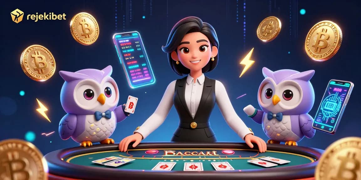 Experience high-stakes gaming with Rejekibet's dynamic baccarat scene featuring stylish dealers and thrilling action.