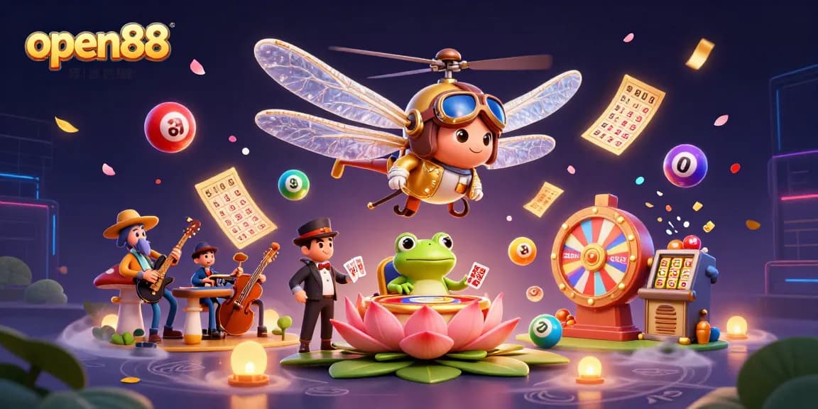 Join the thrilling action at open88 with vibrant lottery elements and a unique dragonfly pilot in the casino scene.