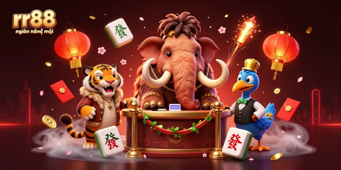 Join the fun at rr88 hiện đang mở with vibrant casino characters and festive decorations.