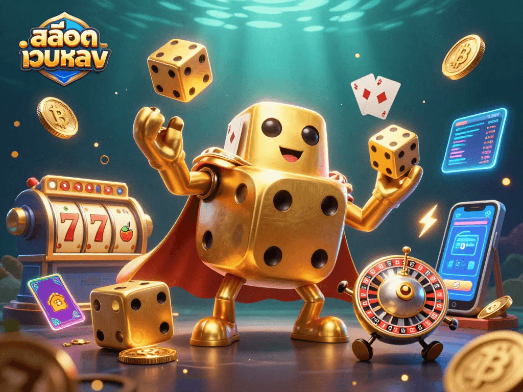 Experience the excitement of สล็อตเว็บตรง with our vibrant slot-themed 3D illustration featuring dynamic characters.
