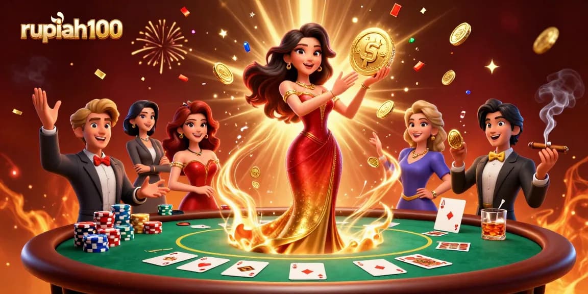 Experience the thrill with rupiah100 as vibrant coins and gems rain down during an intense casino game.