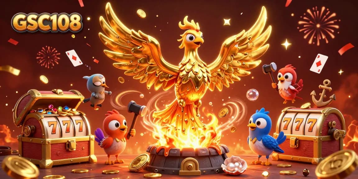 Experience the thrilling world of GSC108 with golden phoenix and exciting casino elements.