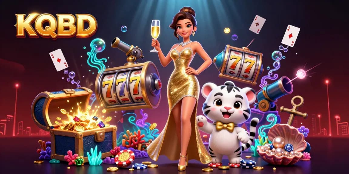 KQBD provides thrilling visuals of a glamorous woman and a lucky tiger cub amid a dazzling casino environment.