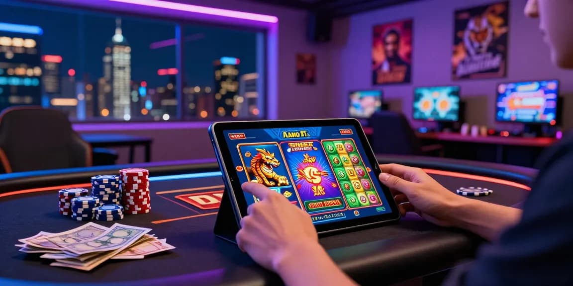 Player engaged with Alano Dt 5 gaming app, showcasing official site graphics and vibrant casino game features.
