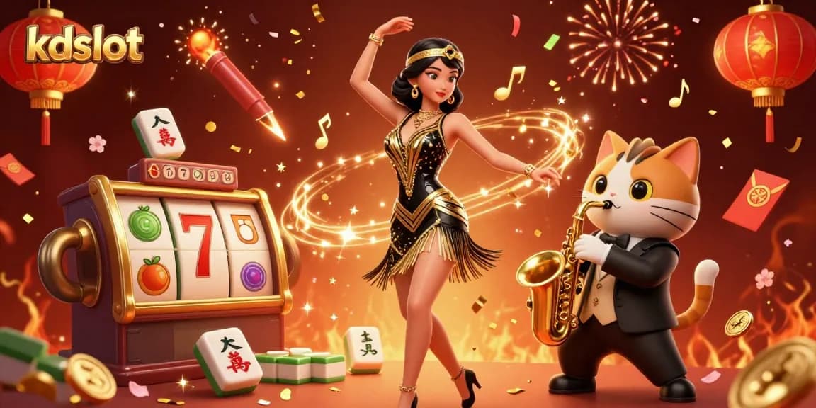 Experience the thrill of kdslot gaming with vibrant characters and lively elements in this dynamic casino illustration.