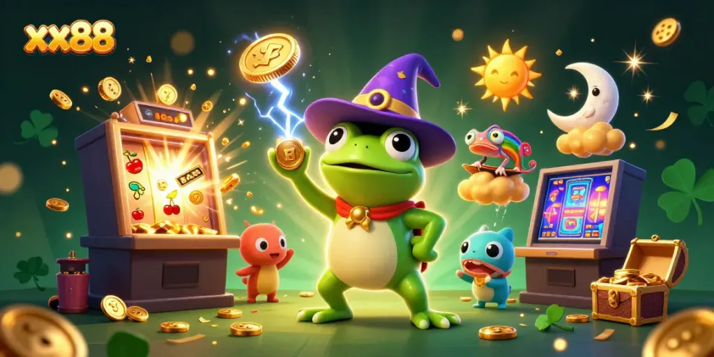 Experience exciting gameplay at xx88, where golden coins rain down from a magical storm.