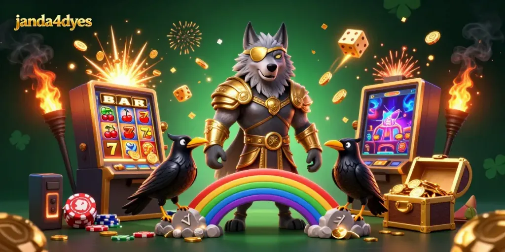 Galin Odin dan dua raven bermain judi online di janda4dyes dengan chip kasino berkilauan.