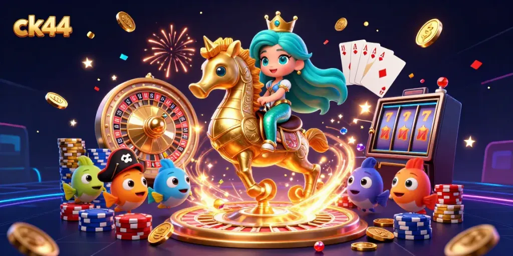 Engage with ck44 and win big in this vibrant and dynamic casino illustration featuring a mermaid princess.