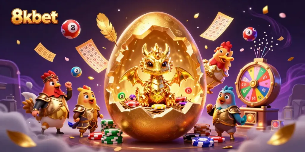 Engage in thrilling gameplay with 8xbet's dynamic casino scene featuring golden elements and vibrant lottery balls.