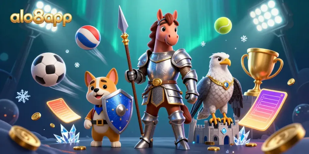 Bet on excitement with alo8app as a knight prepares for a thrilling joust in a vibrant casino atmosphere.