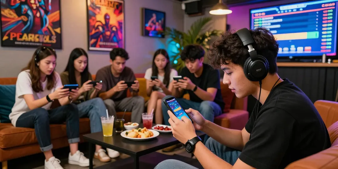 Engaged players enjoy Teen Patti Gold in a vibrant urban lounge, showcasing the excitement to CLICK HERE for download.