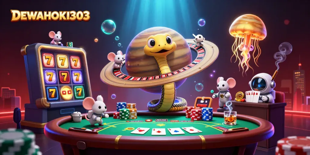 DEWAHOKI303 menghadirkan suasana permainan slot online yang memikat dengan slot reel dan karakter lucu.
