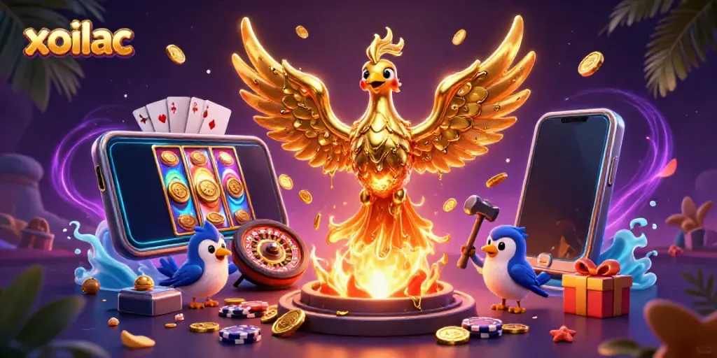 Xoilac represents a thrilling online betting experience with vibrant casino elements showcasing exciting gaming action.