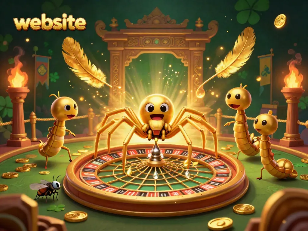 Menggoda taruhan di website kasino dengan ilustrasi laba-laba emas dan croupier sentipede
