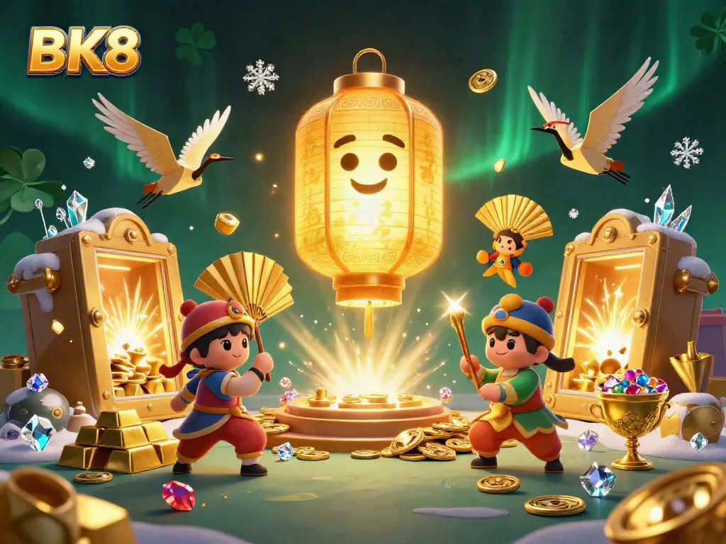 Experience the magic of BK8 with captivating golden lanterns and vibrant casino elements illuminating your gaming adventure.