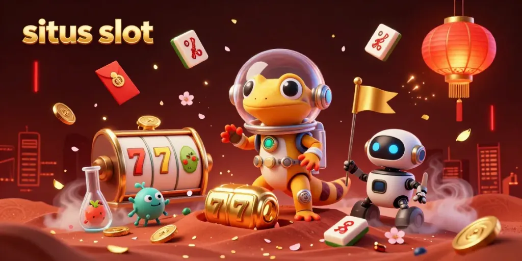 Malam yang berkilau di kasino emas situs slot, dengan karakter Martian dan elemen permainan.