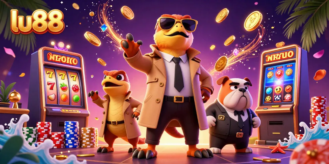 Experience the thrilling entertainment of lu88 with vibrant slot machines and animated raptors.