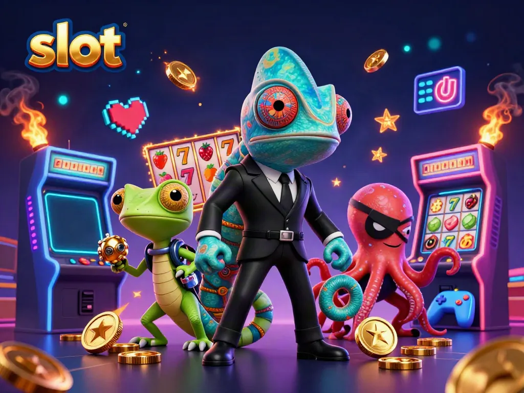 Experience thrilling slot gameplay with vibrant characters and casino elements in an engaging 3D scene.