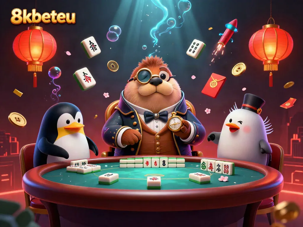 Experience thrilling poker action at 8kbeteu with unique characters, festive decorations, and animated game elements.