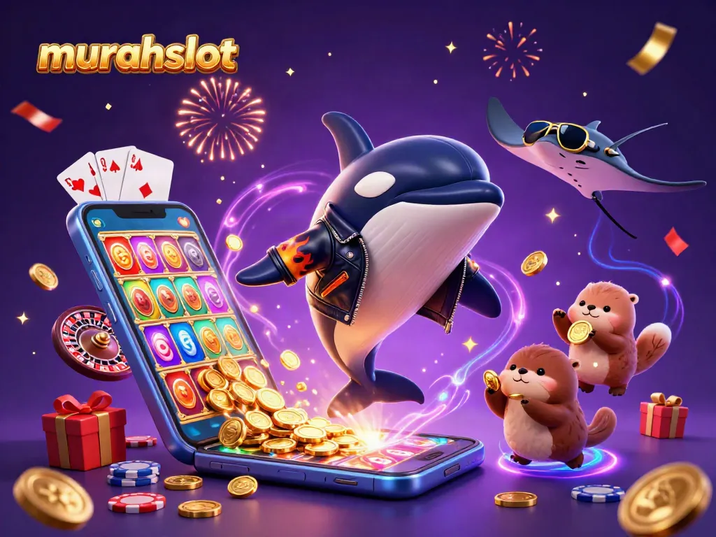 Mainkan murahslot dengan keseruan, orca melompat dan ikan pari berkacamata di latar belakang.