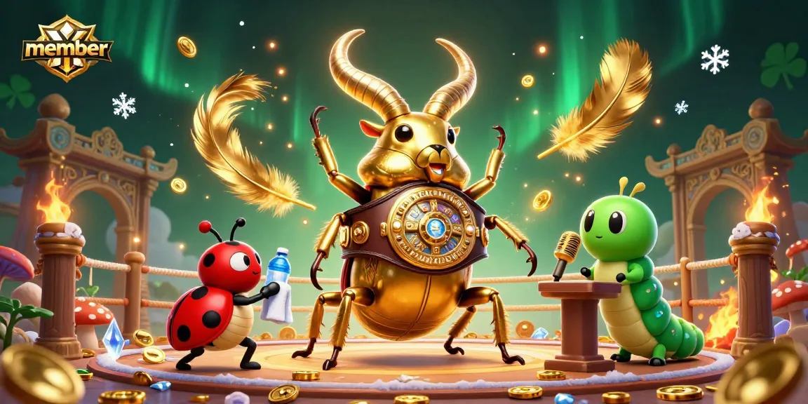 Engage with member betting action featuring a champion stag beetle in a dynamic casino scene.